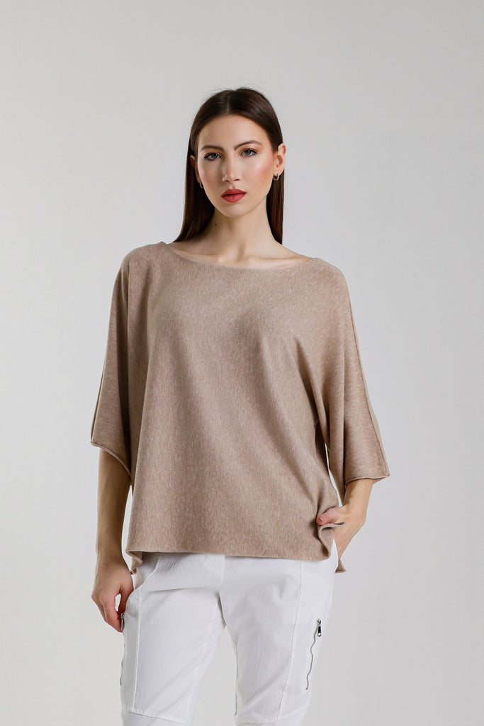 BSS402 234 Champagne Melange Quinley SS Boat Neck Seriously Soft Sweater