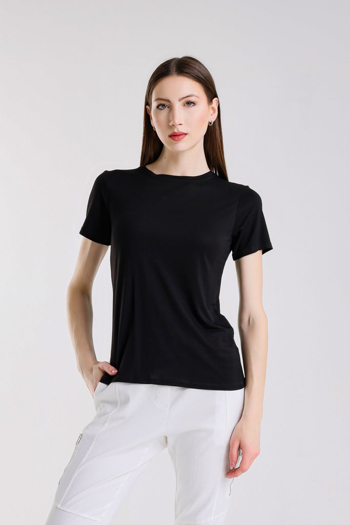 BSS403 001 Black Delfina Short Sleeve Tee