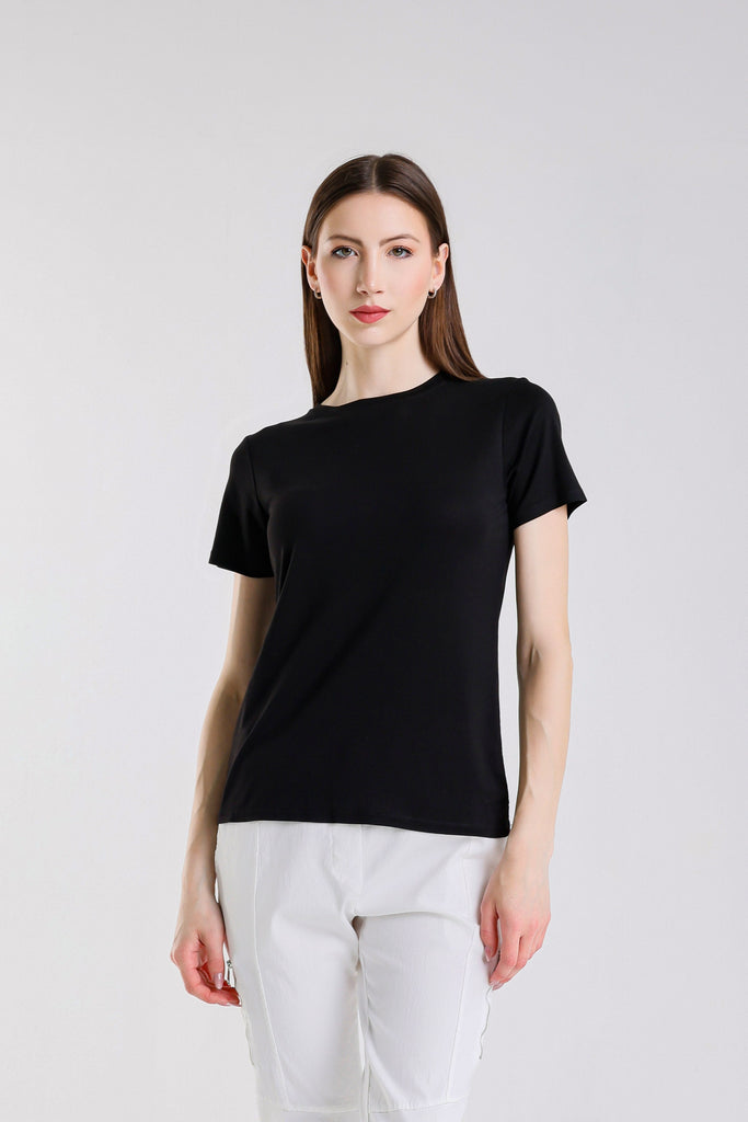 BSS403 001 Black Delfina Short Sleeve Tee