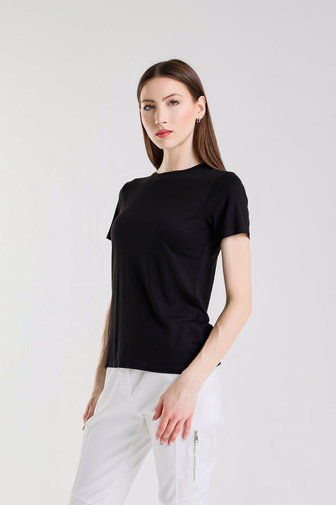 BSS403 001 Black Delfina Short Sleeve Tee