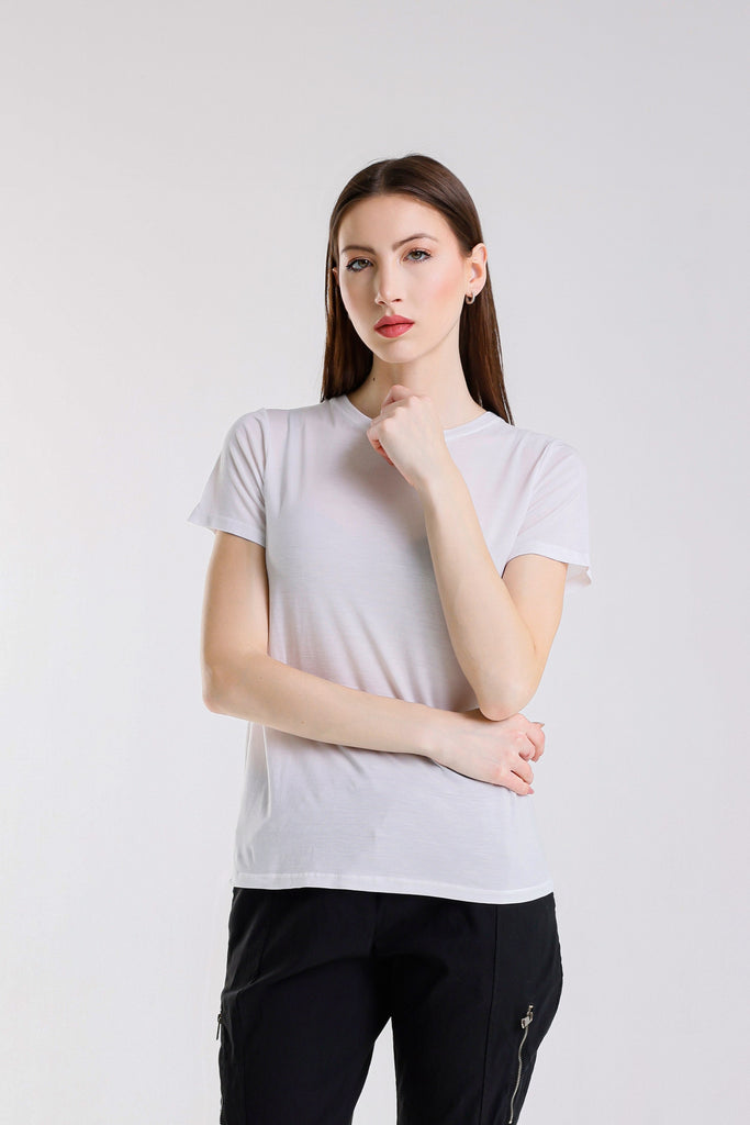 BSS403 100 White Delfina Short Sleeve Tee