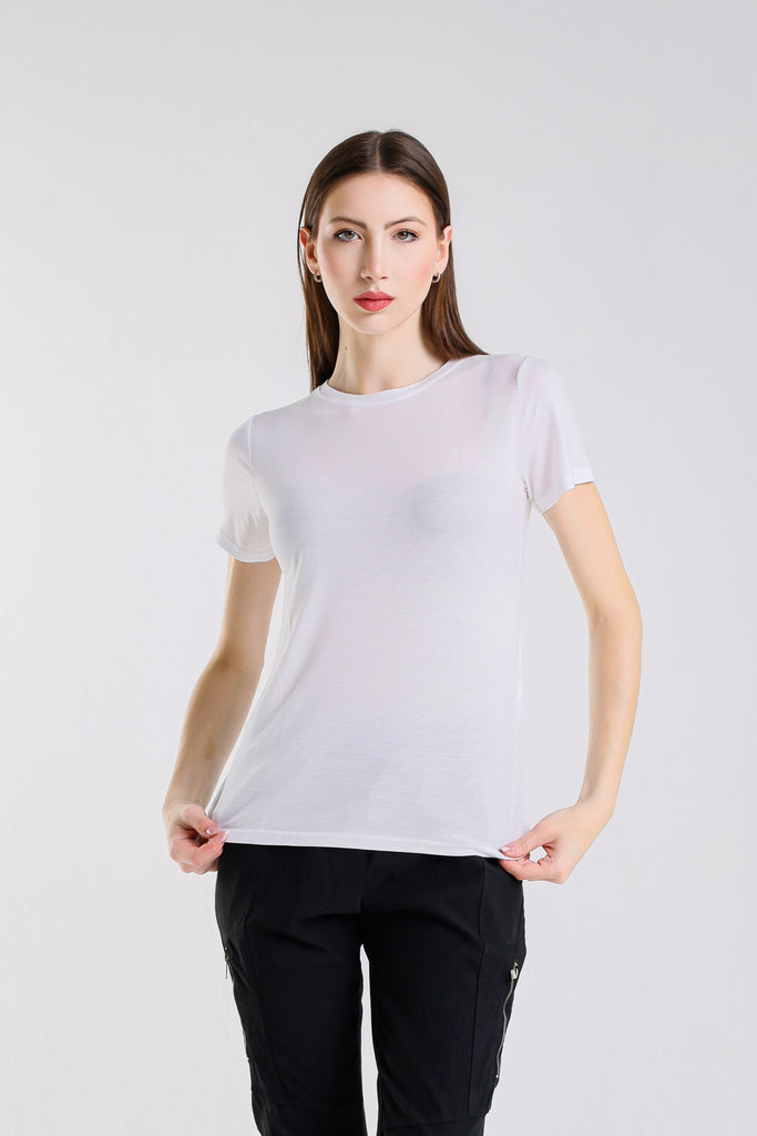 BSS403 100 White Delfina Short Sleeve Tee