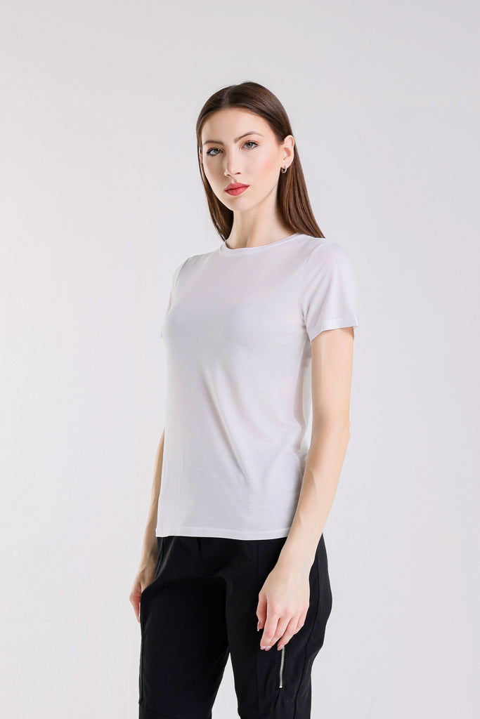 BSS403 100 White Delfina Short Sleeve Tee