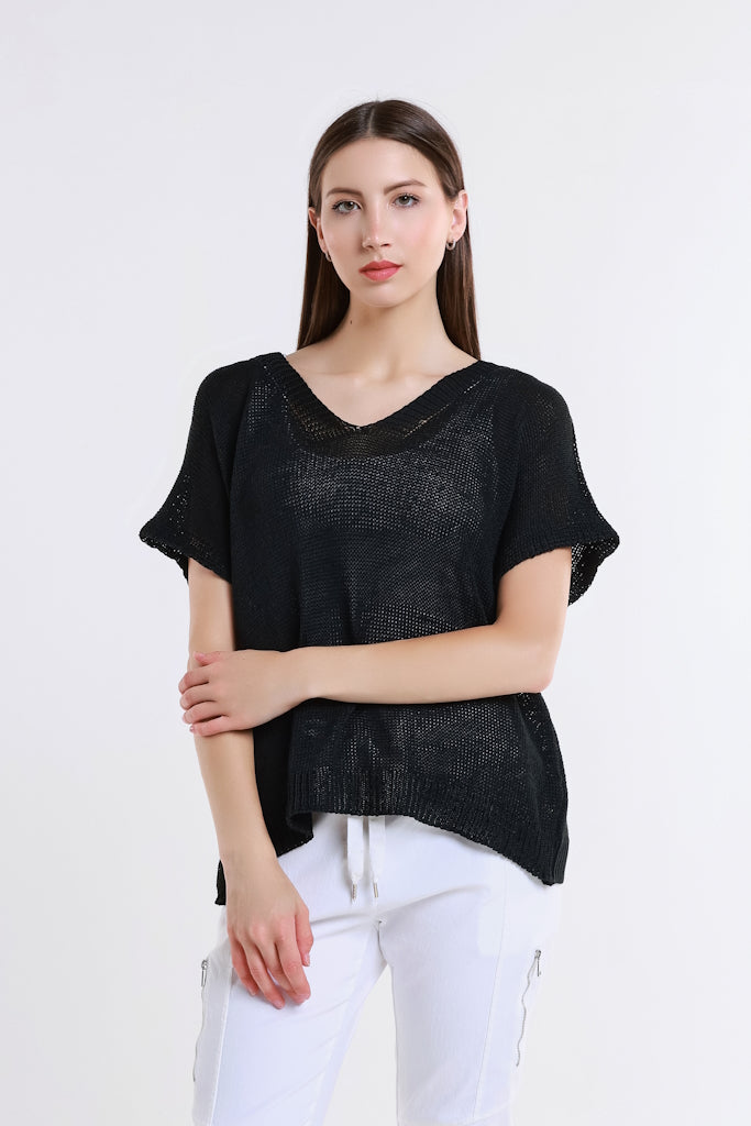 BSS901-001 Black Lillian SS V Neck Sweater