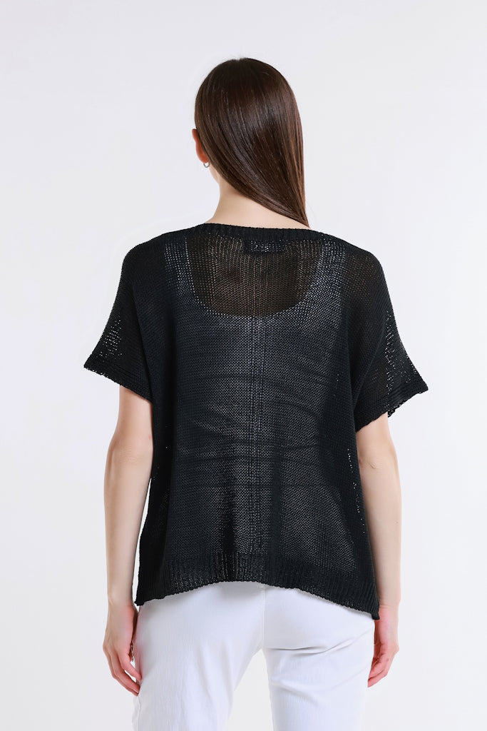 BSS901-001 Black Lillian SS V Neck Sweater