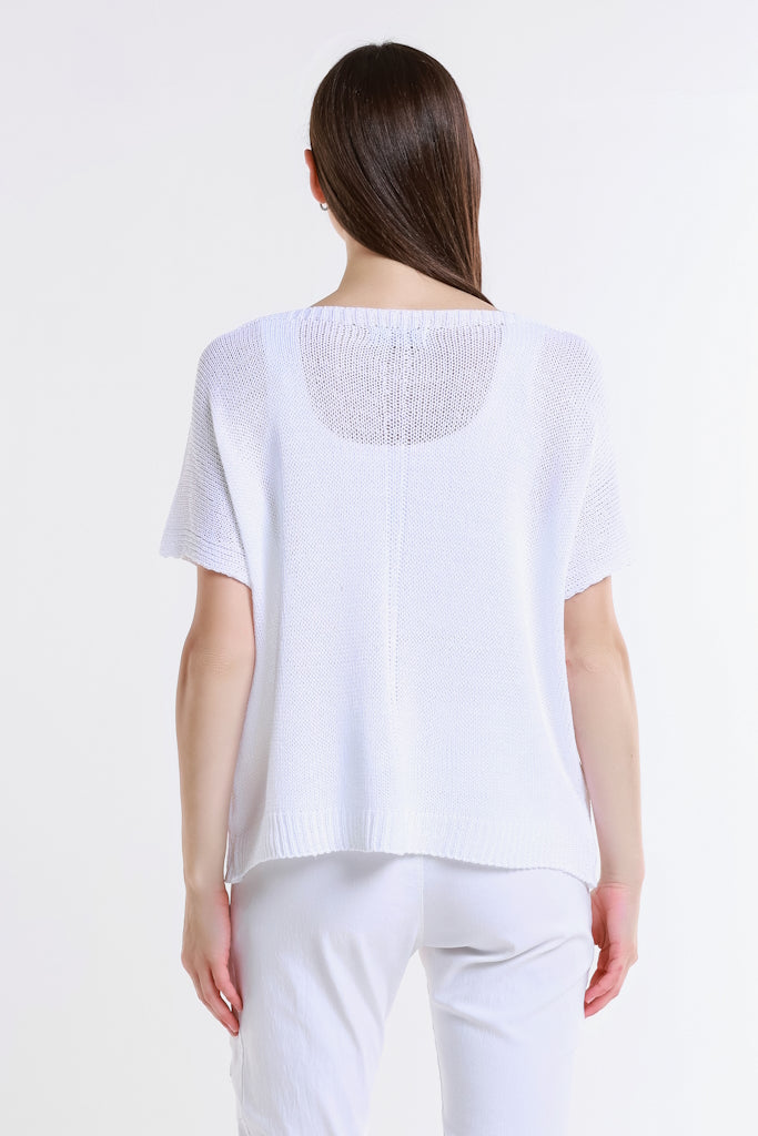 BSS901-100 White Lillian SS V Neck Sweater