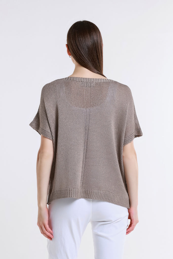 BSS901-210 Taupe Lillian SS V Neck Sweater