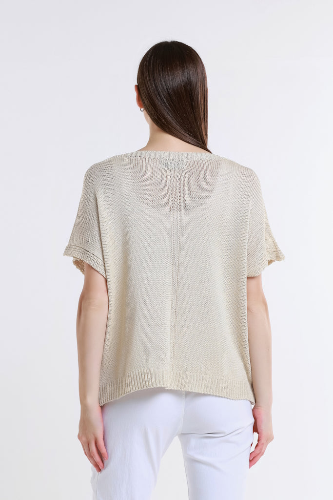 BSS901-255 Sand Lillian SS V Neck Sweater