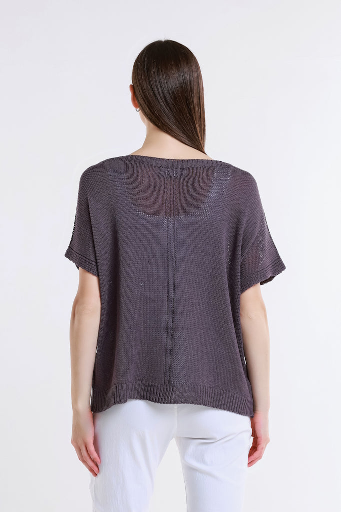 BSS901-503 Eggplant Lillian SS V Neck Sweater