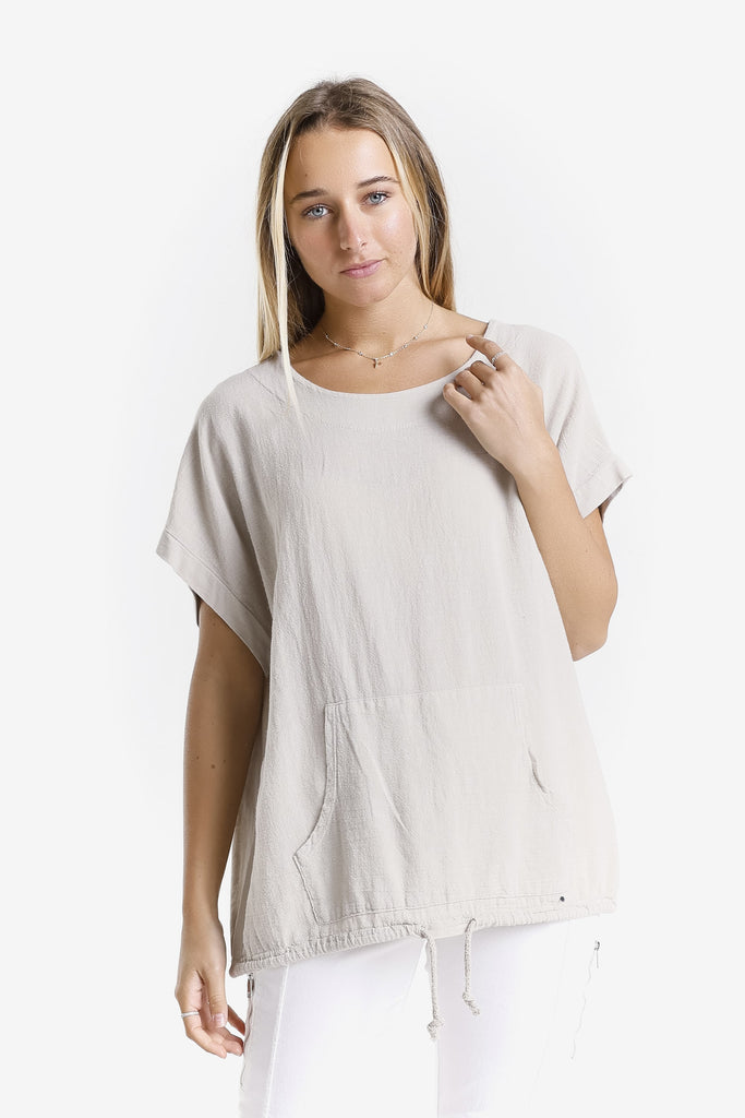 BSS903 230 Stone Shannie SS LinCo Kangaroo Pocket Top