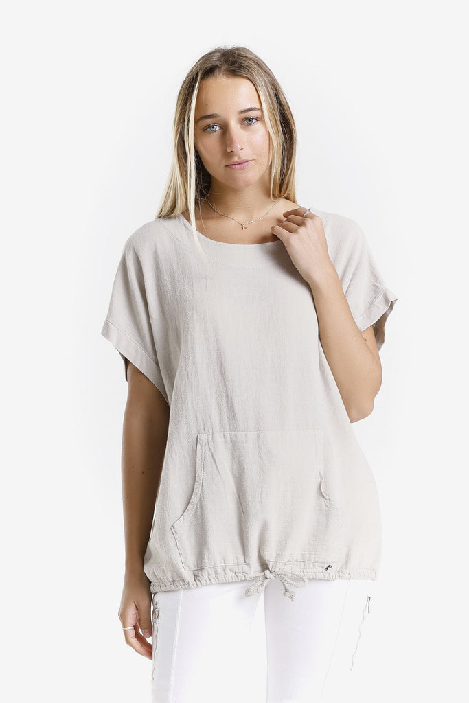 BSS903 230 Stone Shannie SS LinCo Kangaroo Pocket Top