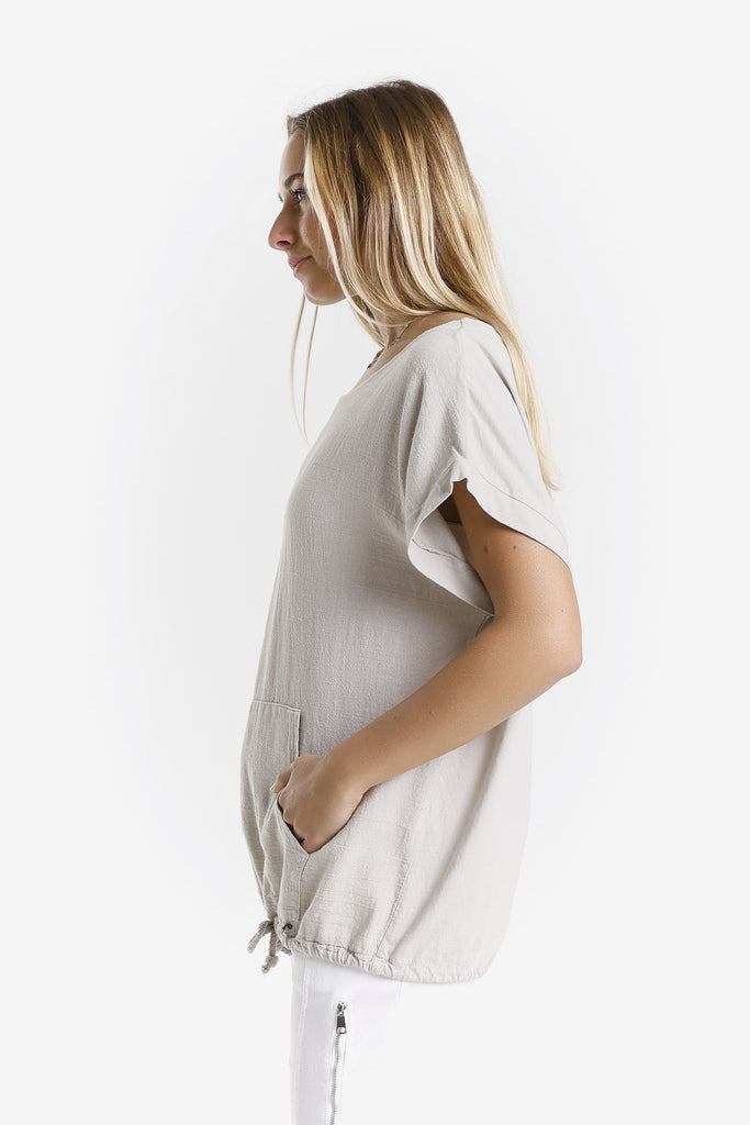 BSS903 230 Stone Shannie SS LinCo Kangaroo Pocket Top