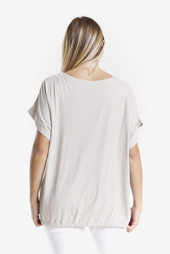 BSS903 230 Stone Shannie SS LinCo Kangaroo Pocket Top