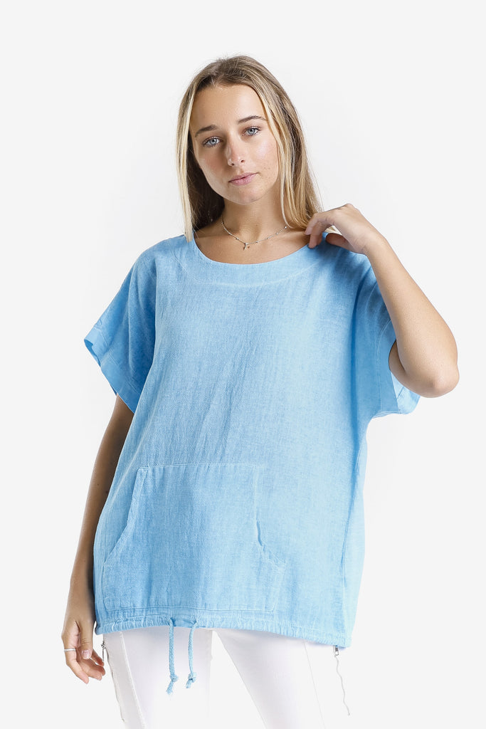 BSS903 447 Turq Enzyme Shannie SS LinCo Kangaroo Pocket Top