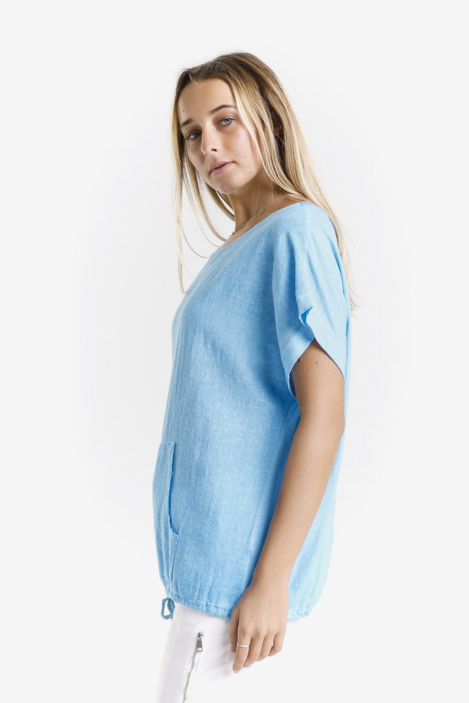 BSS903 447 Turq Enzyme Shannie SS LinCo Kangaroo Pocket Top