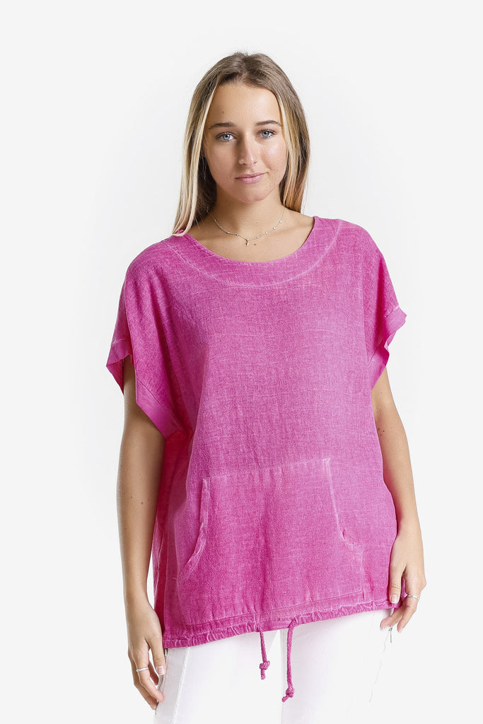 BSS903 673 Fuchsia Enzyme Shannie SS LinCo Kangaroo Pocket Top