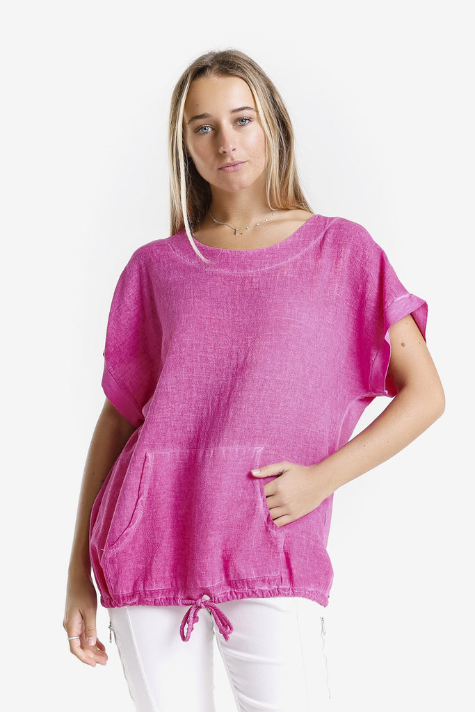 BSS903 673 Fuchsia Enzyme Shannie SS LinCo Kangaroo Pocket Top