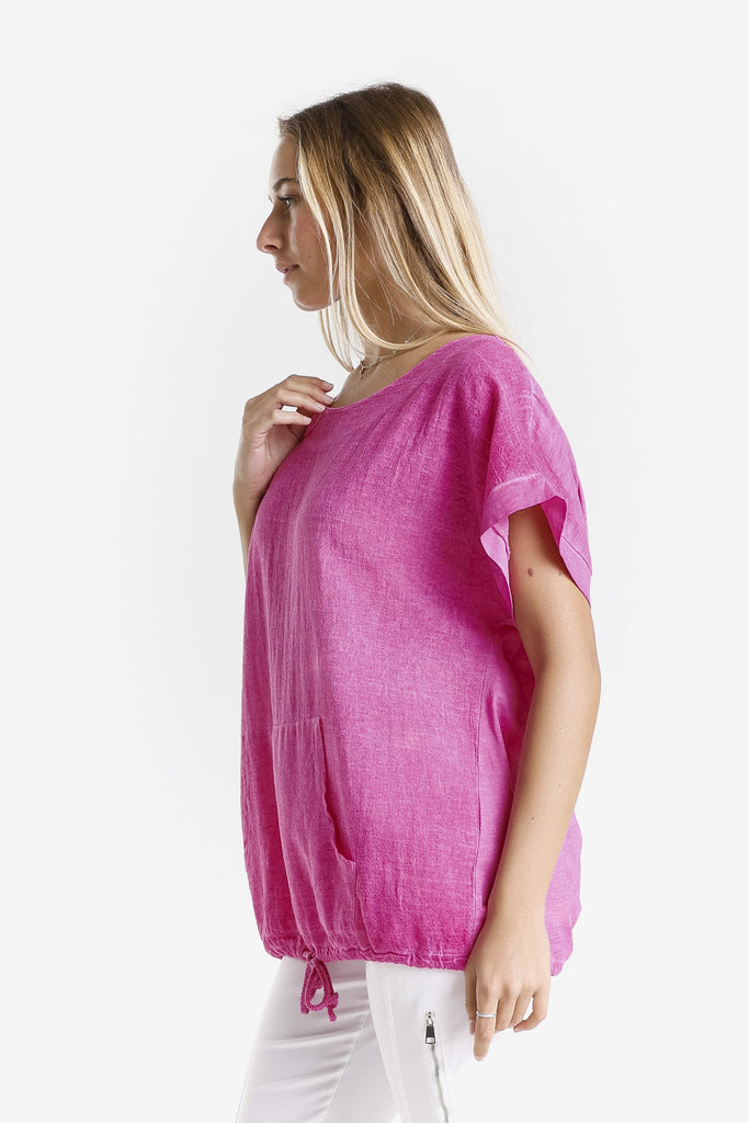 BSS903 673 Fuchsia Enzyme Shannie SS LinCo Kangaroo Pocket Top