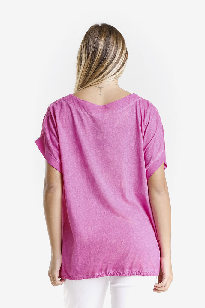 BSS903 673 Fuchsia Enzyme Shannie SS LinCo Kangaroo Pocket Top