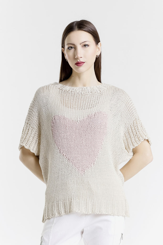 BSS904H 255 Sand w/ Pink Heart Louisa SS Heart Sweater-4