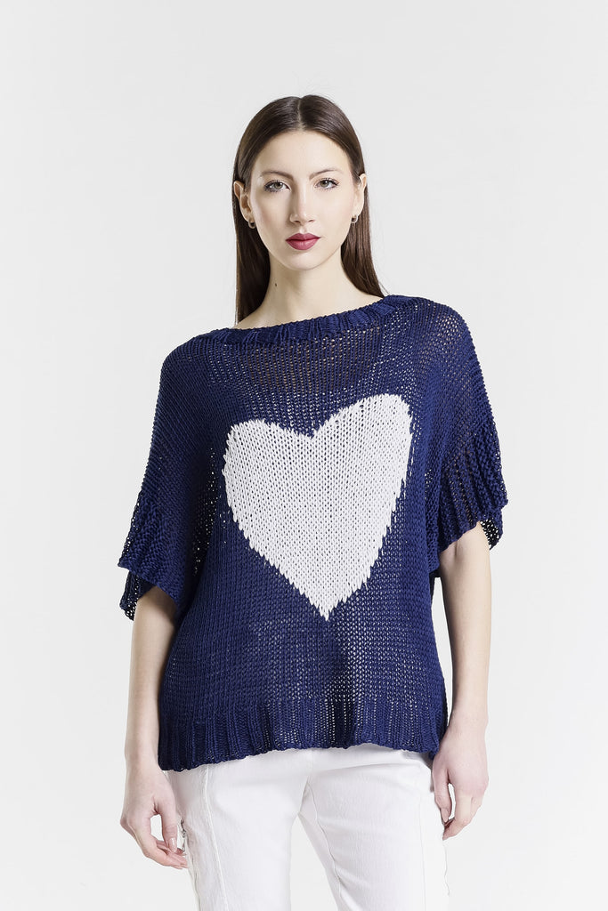 BSS904H 409 Navy w/ White Heart Louisa SS Heart Sweater-1