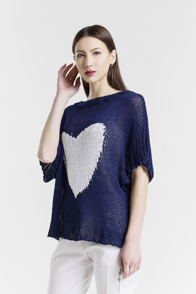 BSS904H 409 Navy w/ White Heart Louisa SS Heart Sweater-2