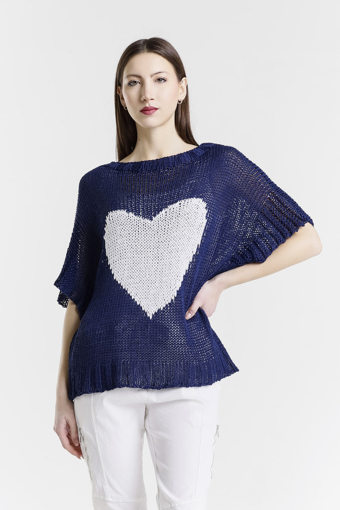 BSS904H 409 Navy w/ White Heart Louisa SS Heart Sweater-3