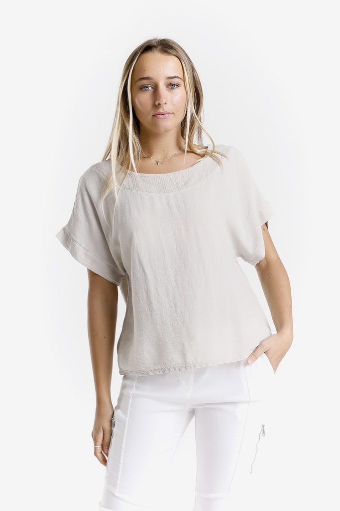 BSS906 230 Stone Gianna SS LinCo Yoke Neck Top