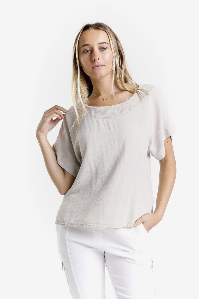 BSS906 230 Stone Gianna SS LinCo Yoke Neck Top