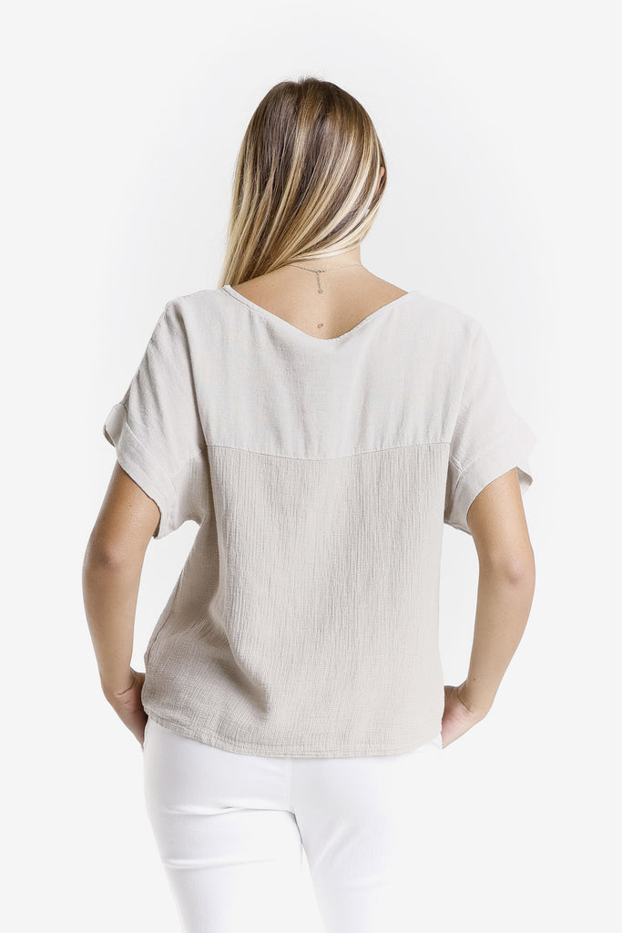 BSS906 230 Stone Gianna SS LinCo Yoke Neck Top