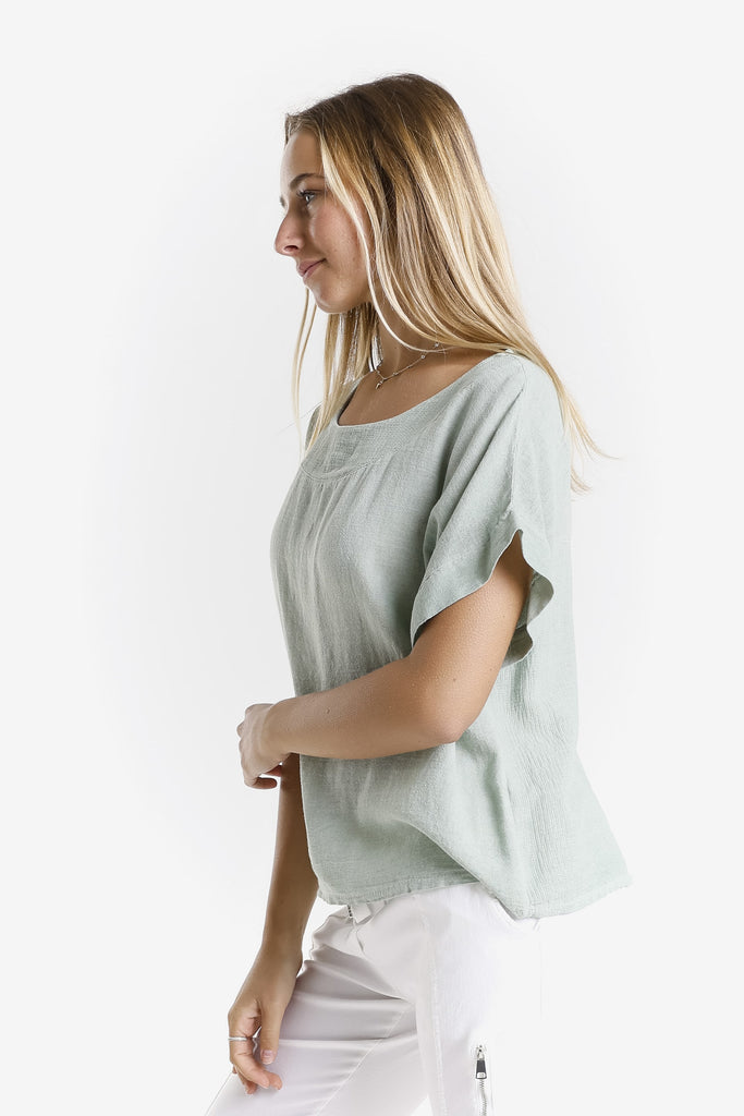 BSS906 308 Army Enzyme Gianna SS LinCo Yoke Neck Top