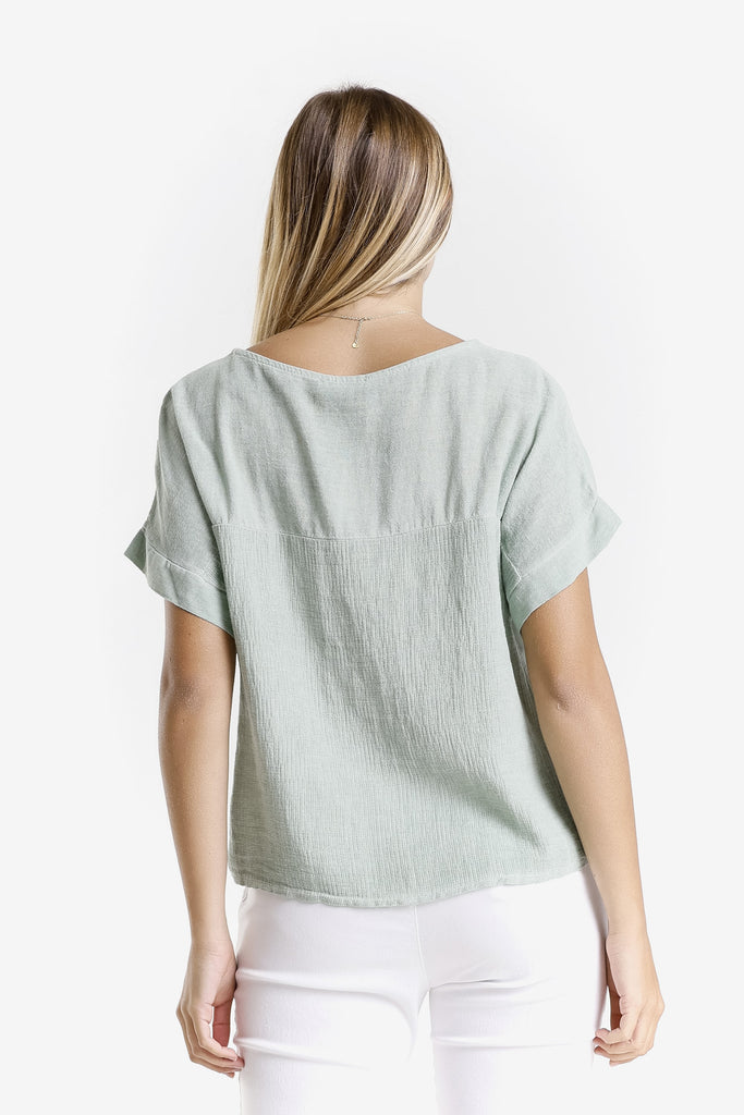 BSS906 308 Army Enzyme Gianna SS LinCo Yoke Neck Top