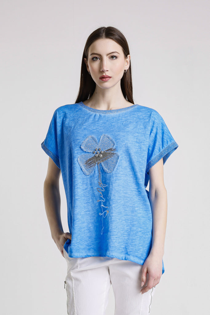 BSS907F 407 Royal Blue Flower Vanya SS Applique T-Shirt