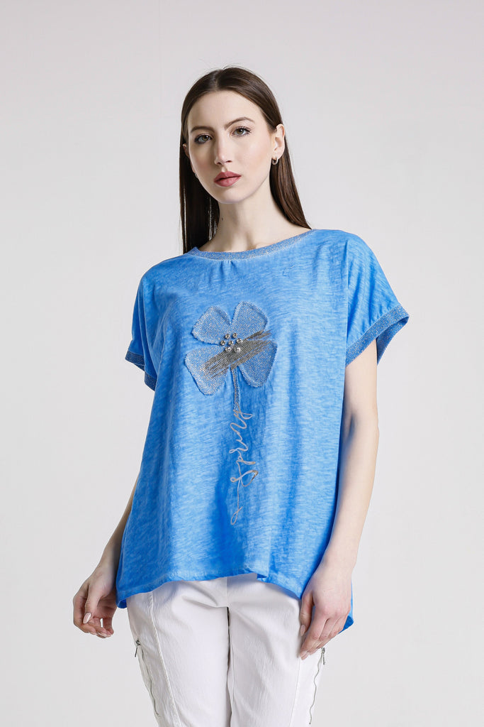 BSS907F 407 Royal Blue Flower Vanya SS Applique T-Shirt