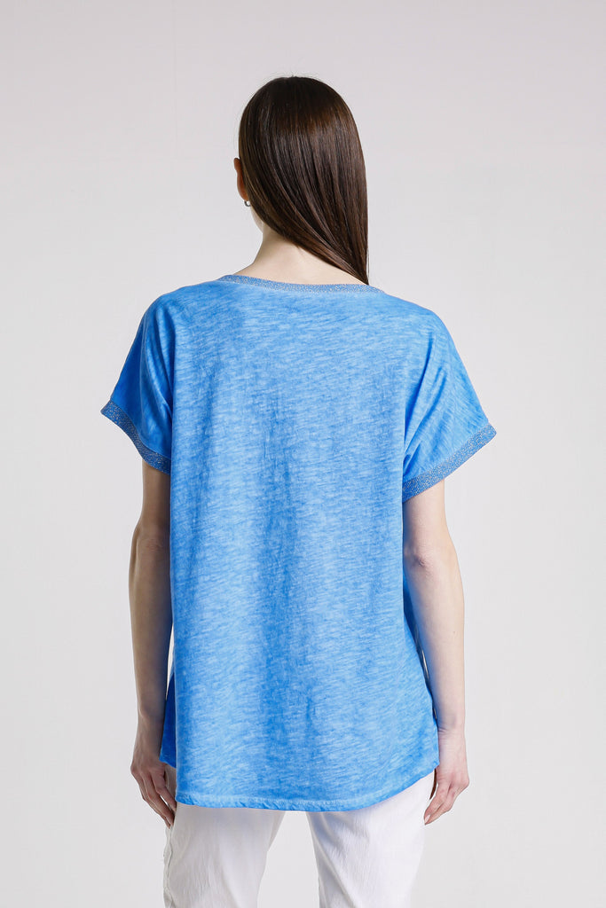 BSS907F 407 Royal Blue Flower Vanya SS Applique T-Shirt