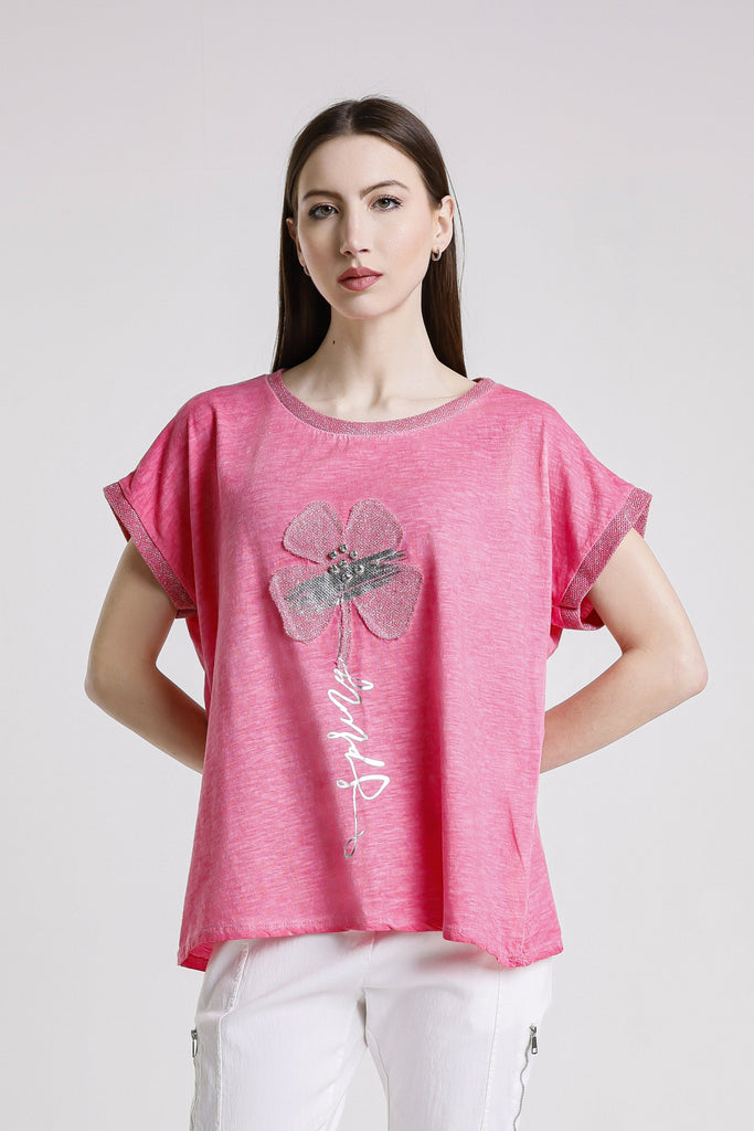 BSS907F 672 Fuchsia Flower Vanya SS Applique T-Shirt