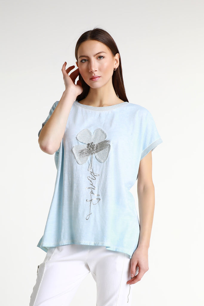 BSS907F 430 Sky Blue Flower Vanya SS Applique T-Shirt