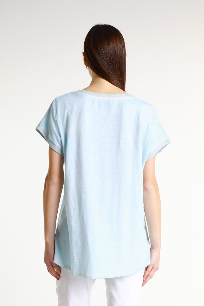 BSS907F 430 Sky Blue Flower Vanya SS Applique T-Shirt