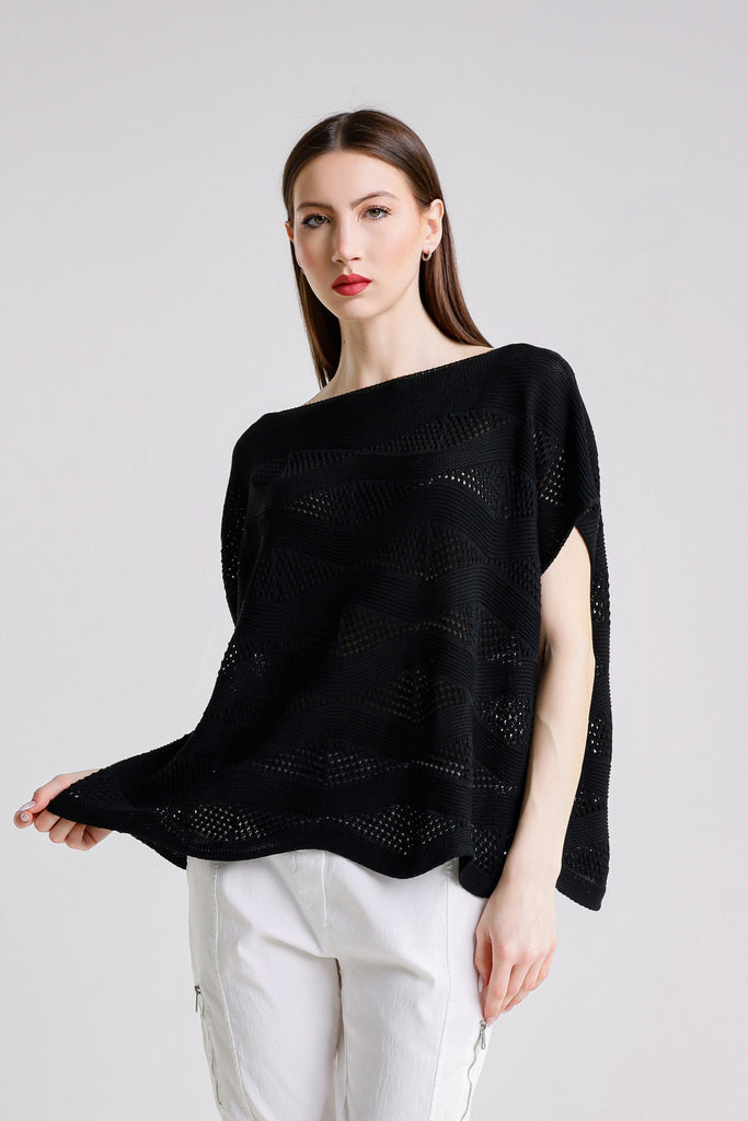 BSS912 001 Black Patsy SS Wave Knit Sweater