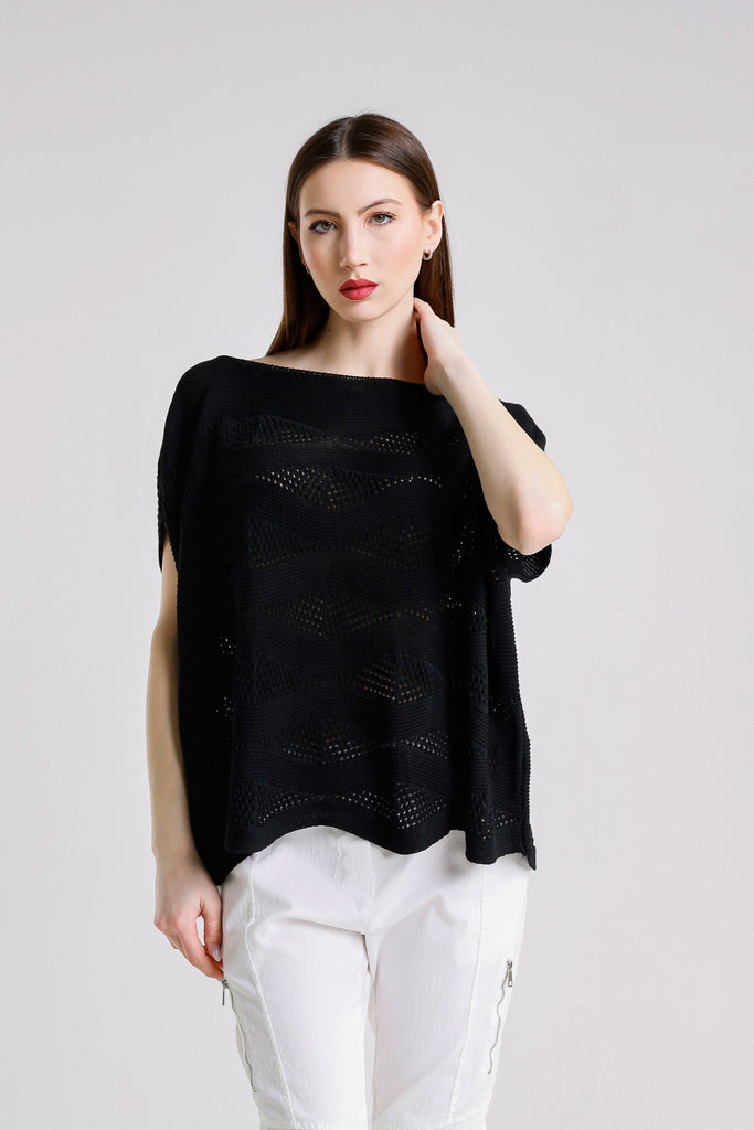 BSS912 001 Black Patsy SS Wave Knit Sweater