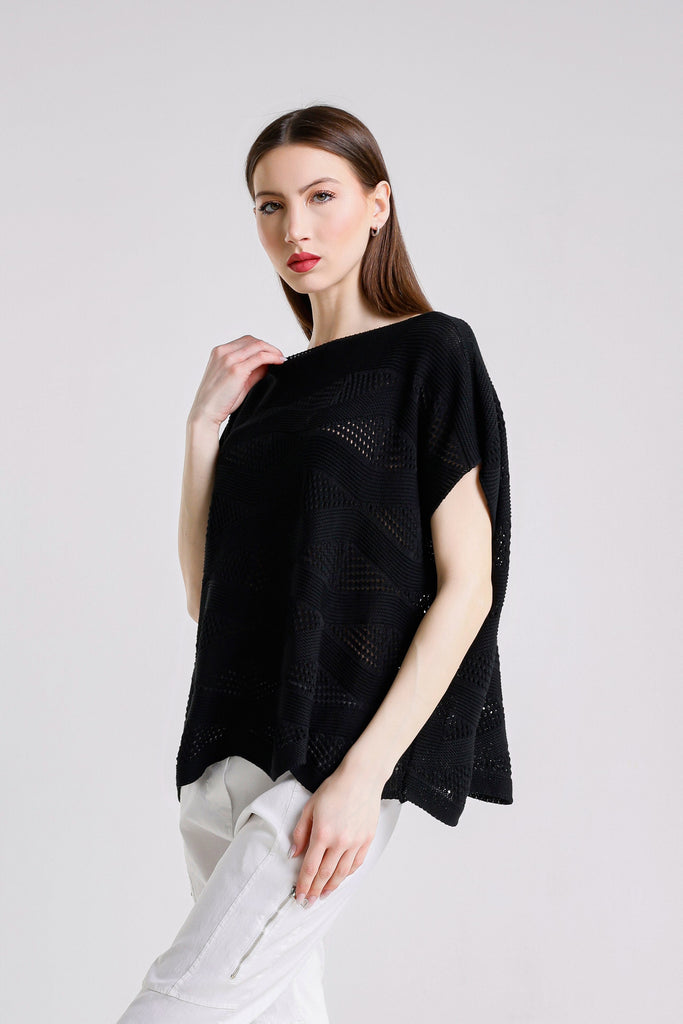 BSS912 001 Black Patsy SS Wave Knit Sweater