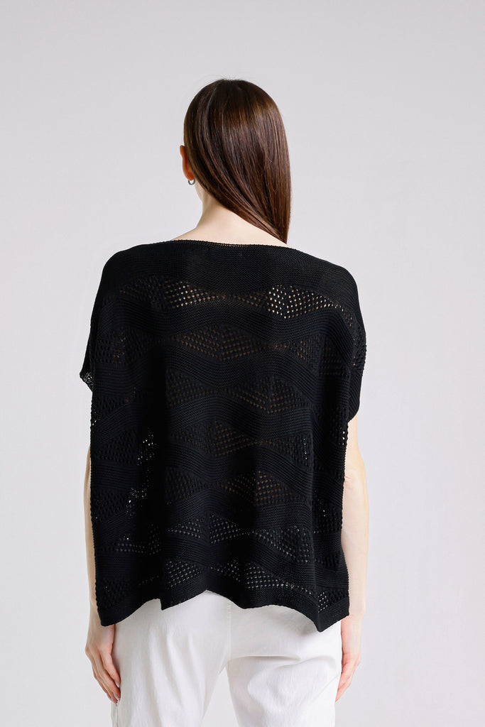 BSS912 001 Black Patsy SS Wave Knit Sweater