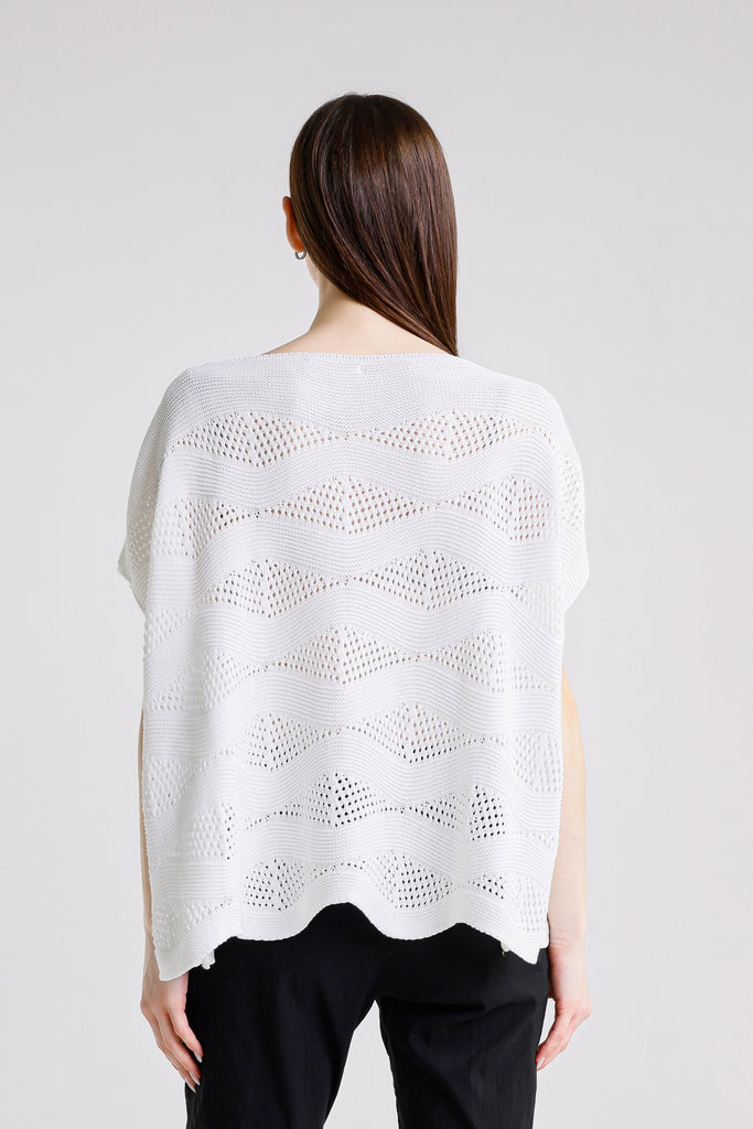 BSS912 100 White Patsy SS Wave Knit Sweater