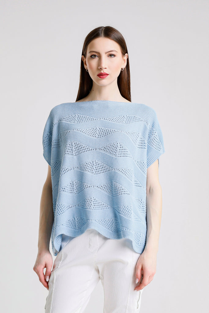 BSS912 430 Sky Blue Patsy SS Wave Knit Sweater