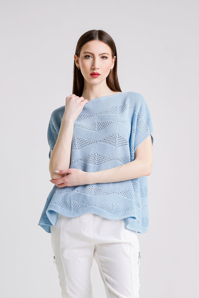 BSS912 430 Sky Blue Patsy SS Wave Knit Sweater