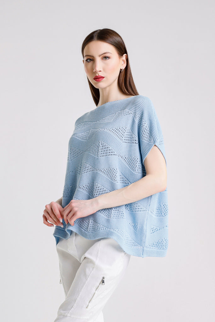 BSS912 430 Sky Blue Patsy SS Wave Knit Sweater