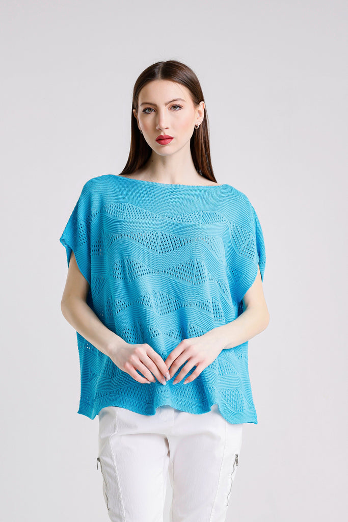 BSS912 440 Turq Patsy SS Wave Knit Sweater