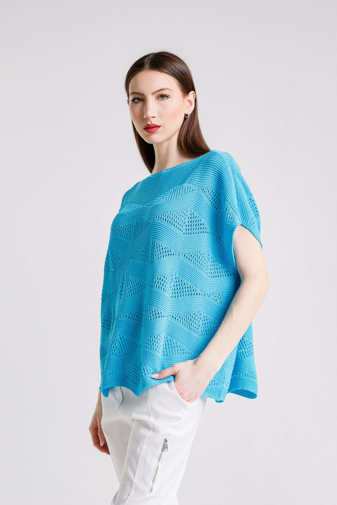 BSS912 440 Turq Patsy SS Wave Knit Sweater