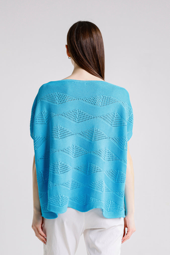 BSS912 440 Turq Patsy SS Wave Knit Sweater