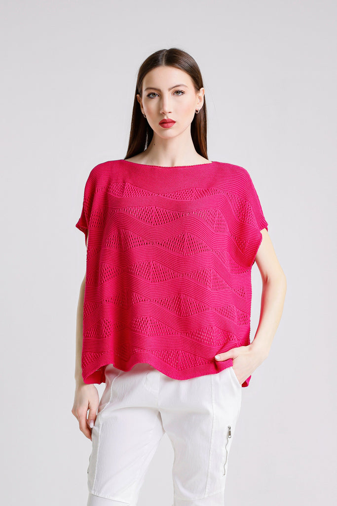 BSS912 660 Peony Patsy SS Wave Knit Sweater